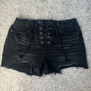 Black lace up denim distressed shorts Sz. 9